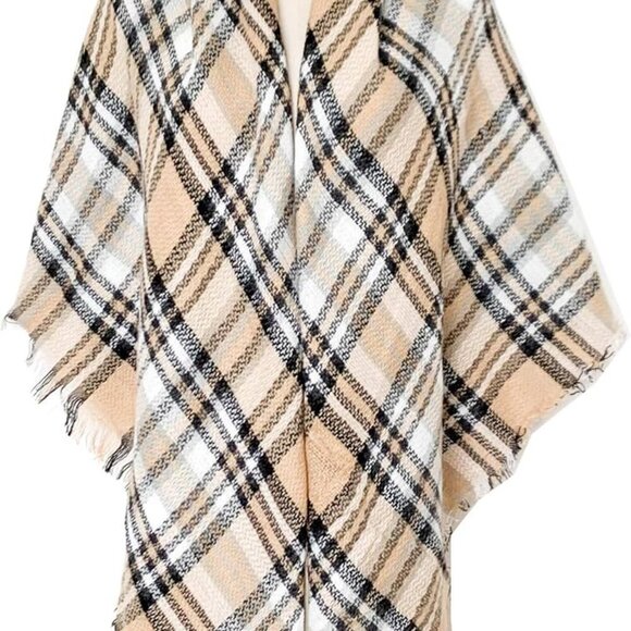 Womens Warm Long Shawl Winter Wraps Large Scarves Knit Cashmere Feel Plaid Trian - Picture 2 of 4